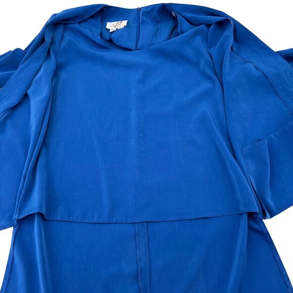 Vintage Caron Chicago Women's Royal Blue Long Blazer Gold Button Size 12 Silk - Picture 6 of 7